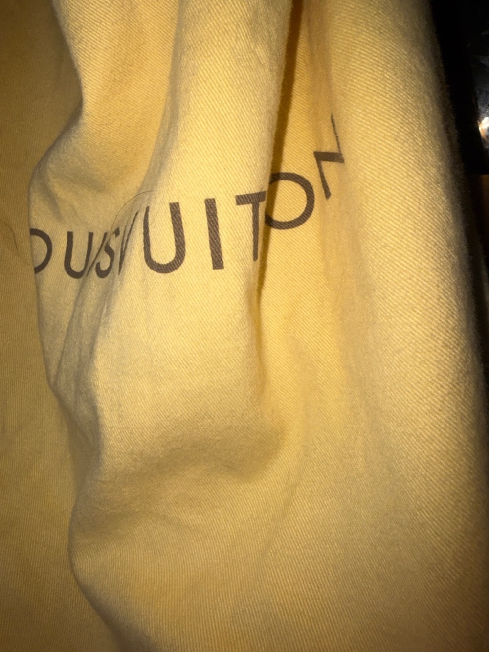 Louis Vuitton yellow dust bag with brown logo